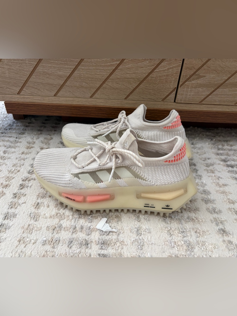 Adidas NMD_S1  Women’s Knit Sneaker in Cream with Coral Highlights